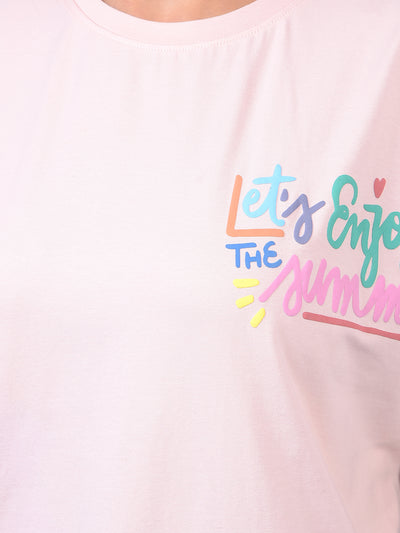 Women's Pink Typographic Print T-Shirt-Women T-Shirts-Crimsoune Club