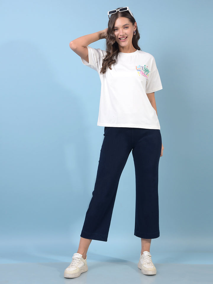 Women's White Typographic Print T-Shirt-Women T-Shirts-Crimsoune Club