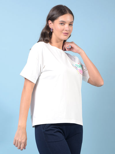 Women's White Typographic Print T-Shirt-Women T-Shirts-Crimsoune Club