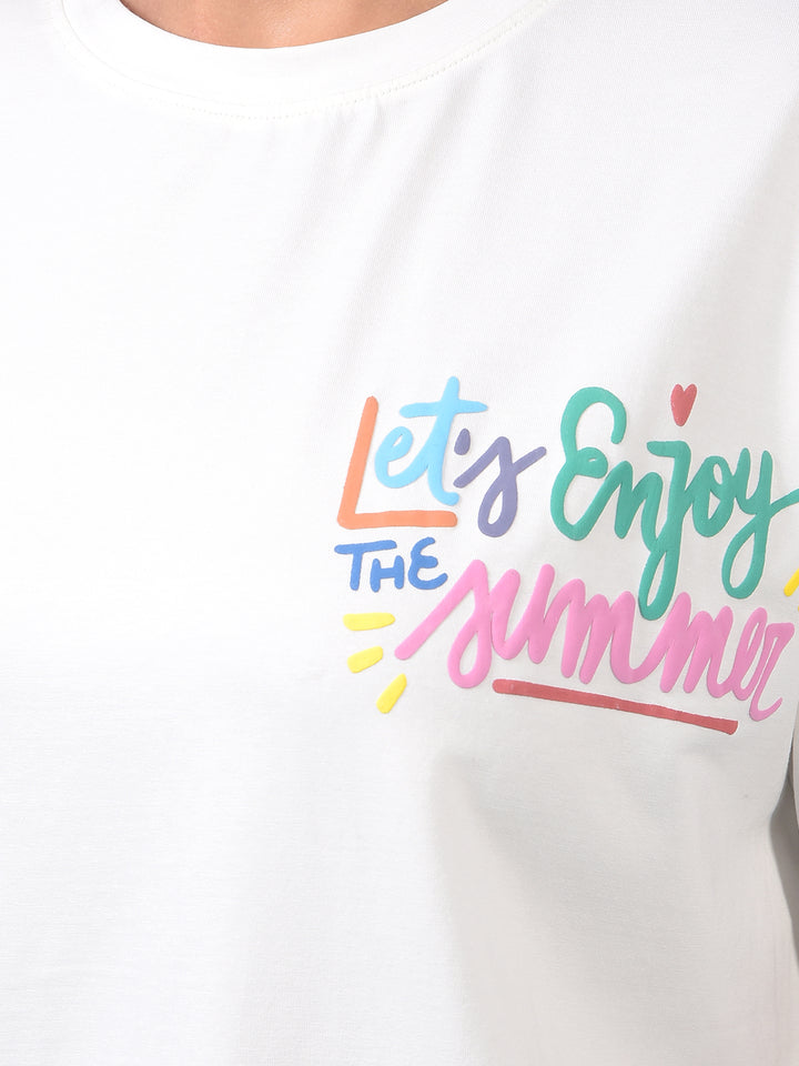 Women's White Typographic Print T-Shirt-Women T-Shirts-Crimsoune Club