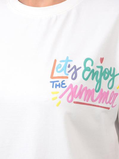 Women's White Typographic Print T-Shirt-Women T-Shirts-Crimsoune Club