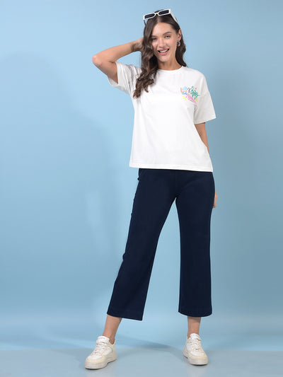 Women's White Typographic Print T-Shirt-Women T-Shirts-Crimsoune Club
