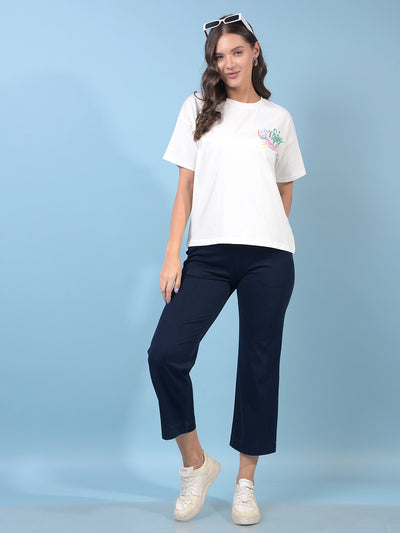 Women's White Typographic Print T-Shirt-Women T-Shirts-Crimsoune Club