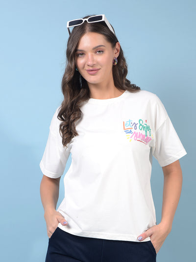 Women's White Typographic Print T-Shirt-Women T-Shirts-Crimsoune Club