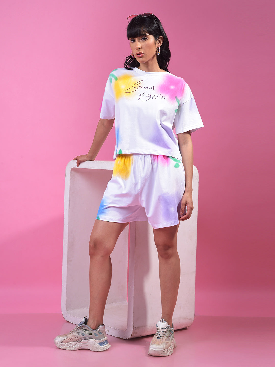 Multi-Color Graphic Print Shorts-Women Shorts-Crimsoune Club