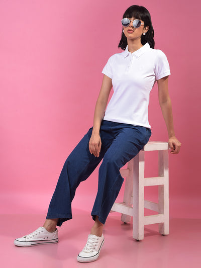 White Polo Neck T-Shirt-Women T-Shirts-Crimsoune Club