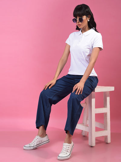 White Polo Neck T-Shirt-Women T-Shirts-Crimsoune Club