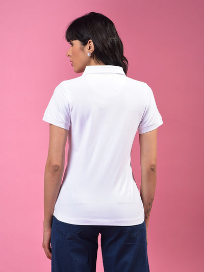 White Polo Neck T-Shirt-Women T-Shirts-Crimsoune Club