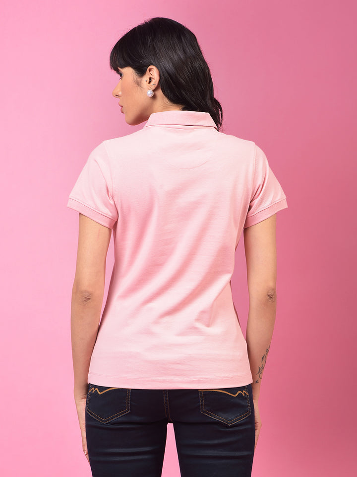 Pink Polo Neck T-Shirt-Women T-Shirts-Crimsoune Club