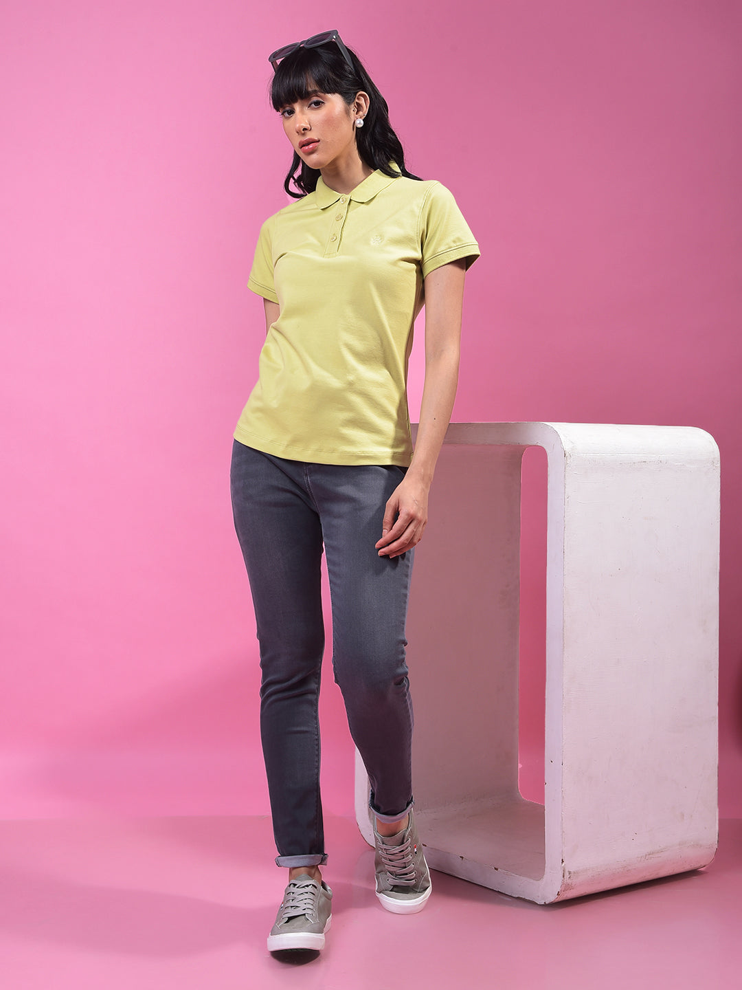 Green Polo Neck T-Shirt-Women T-Shirts-Crimsoune Club
