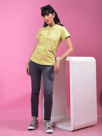 Green Polo Neck T-Shirt-Women T-Shirts-Crimsoune Club