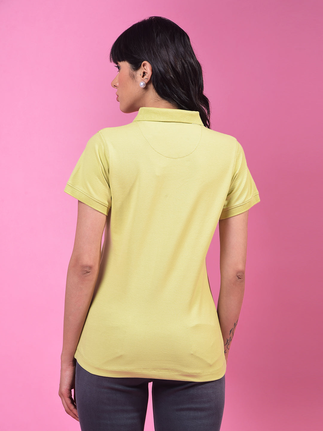 Green Polo Neck T-Shirt-Women T-Shirts-Crimsoune Club