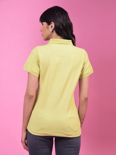 Green Polo Neck T-Shirt-Women T-Shirts-Crimsoune Club