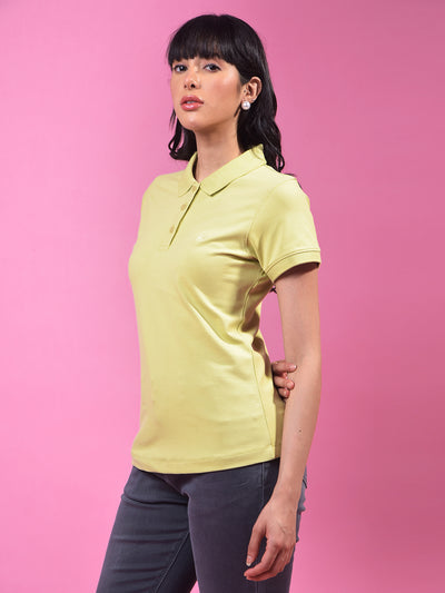 Green Polo Neck T-Shirt-Women T-Shirts-Crimsoune Club