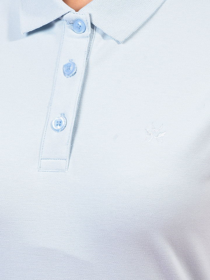 Blue Polo Neck T-Shirt-Women T-Shirts-Crimsoune Club
