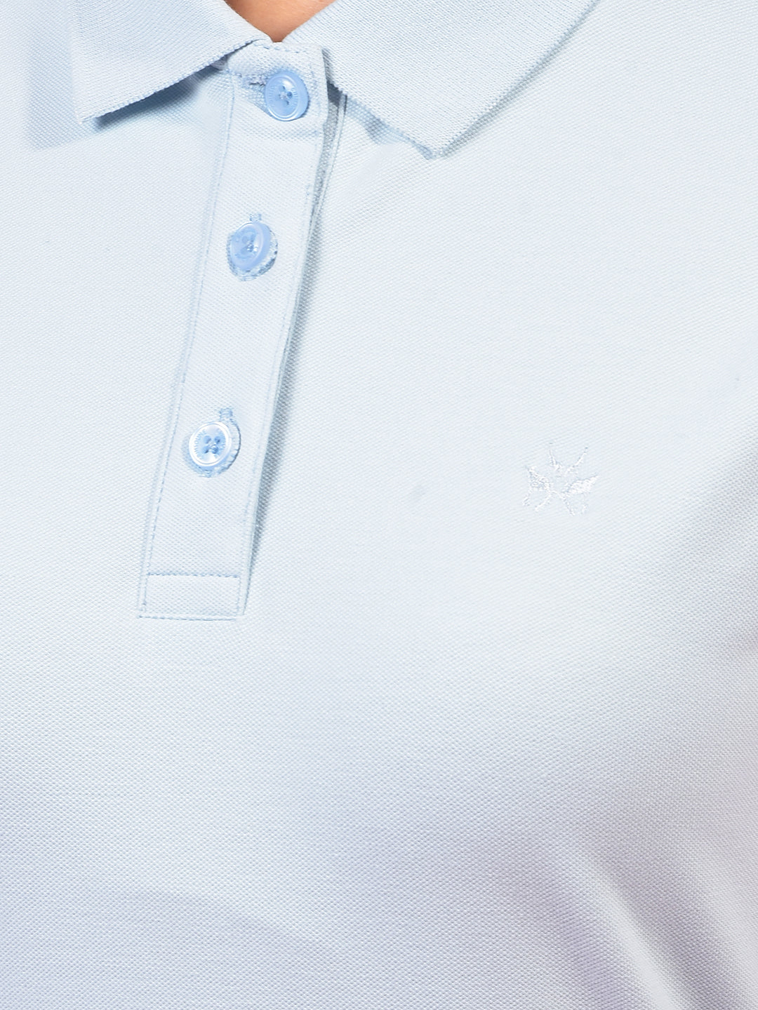Blue Polo Neck T-Shirt-Women T-Shirts-Crimsoune Club