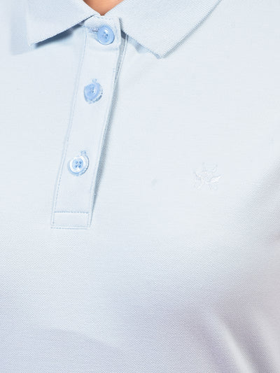 Blue Polo Neck T-Shirt-Women T-Shirts-Crimsoune Club