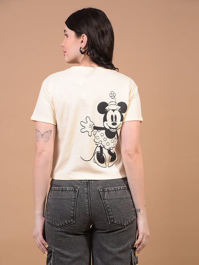 Women's Cream Graphic Print Cropped T-Shirt-Women T-Shirts-Crimsoune Club