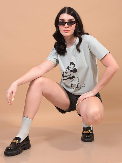 Women's Green Graphic Print Cropped T-Shirt-Women T-Shirts-Crimsoune Club