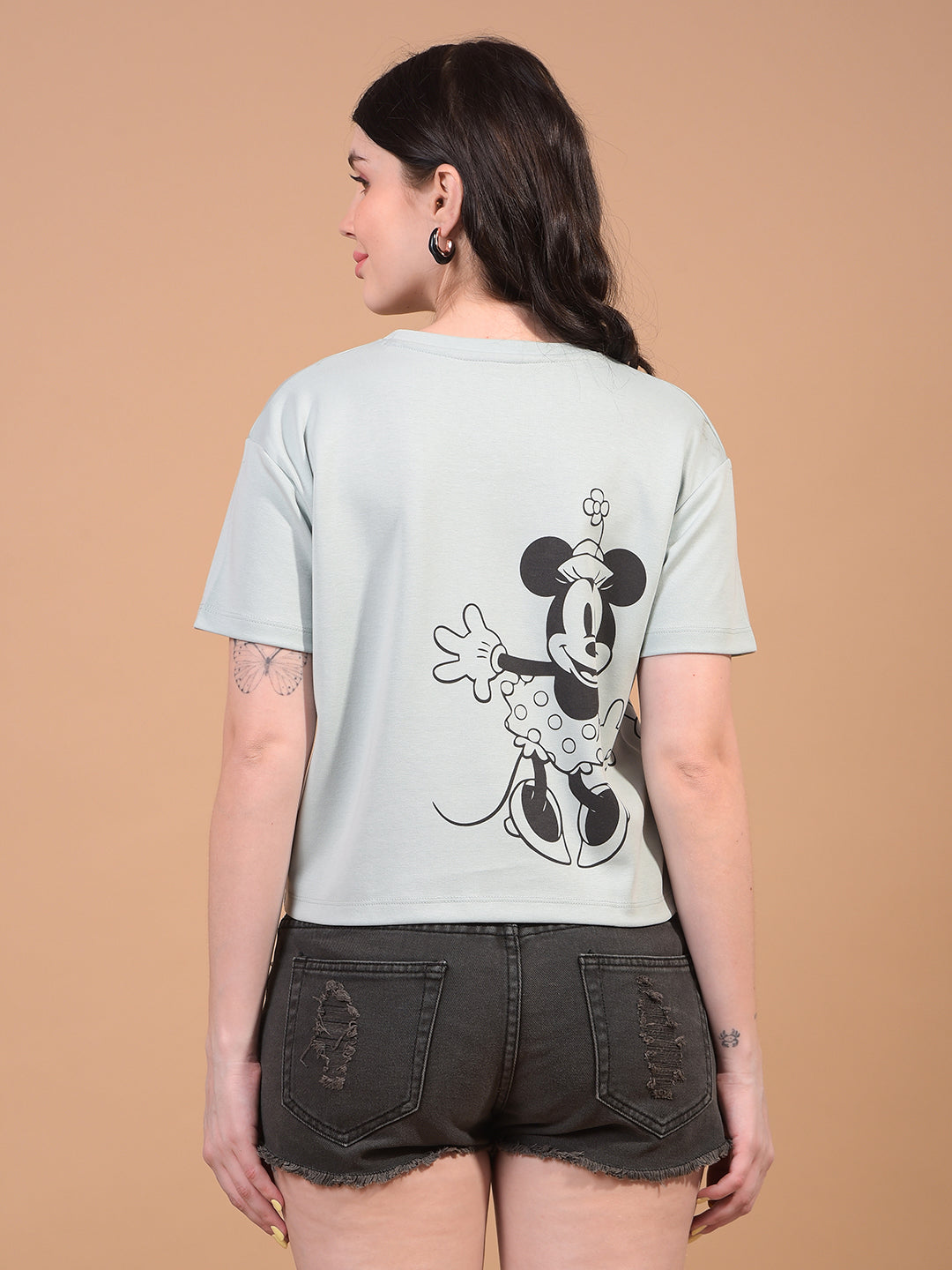 Women's Green Graphic Print Cropped T-Shirt-Women T-Shirts-Crimsoune Club