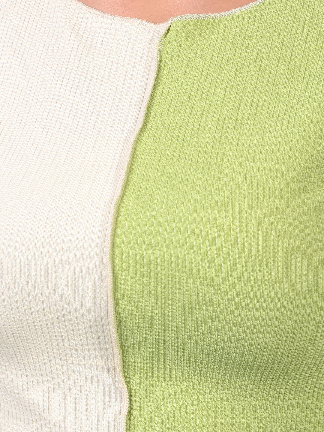 Women's Green Color-Blocked Crop Length T-Shirt-Women T-Shirts-Crimsoune Club