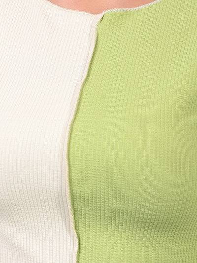 Women's Green Color-Blocked Crop Length T-Shirt-Women T-Shirts-Crimsoune Club