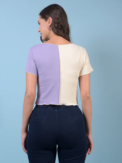 Women's Purple Color-Blocked Crop Length T-Shirt-Women T-Shirts-Crimsoune Club