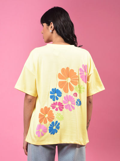Yellow Floral Print Oversize T-Shirt-Women T-Shirts-Crimsoune Club