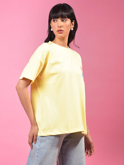 Yellow Floral Print Oversize T-Shirt-Women T-Shirts-Crimsoune Club