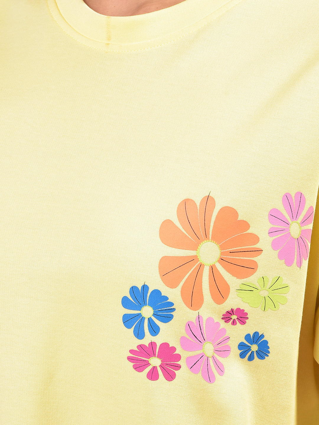 Yellow Floral Print Oversize T-Shirt-Women T-Shirts-Crimsoune Club