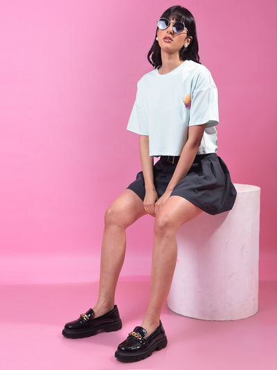 Green Graphic Print Crop T-Shirt-Women T-Shirts-Crimsoune Club