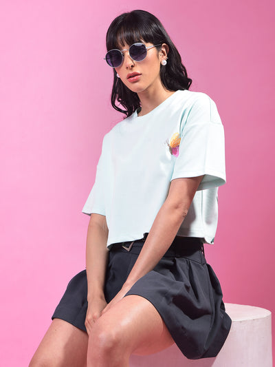 Green Graphic Print Crop T-Shirt-Women T-Shirts-Crimsoune Club