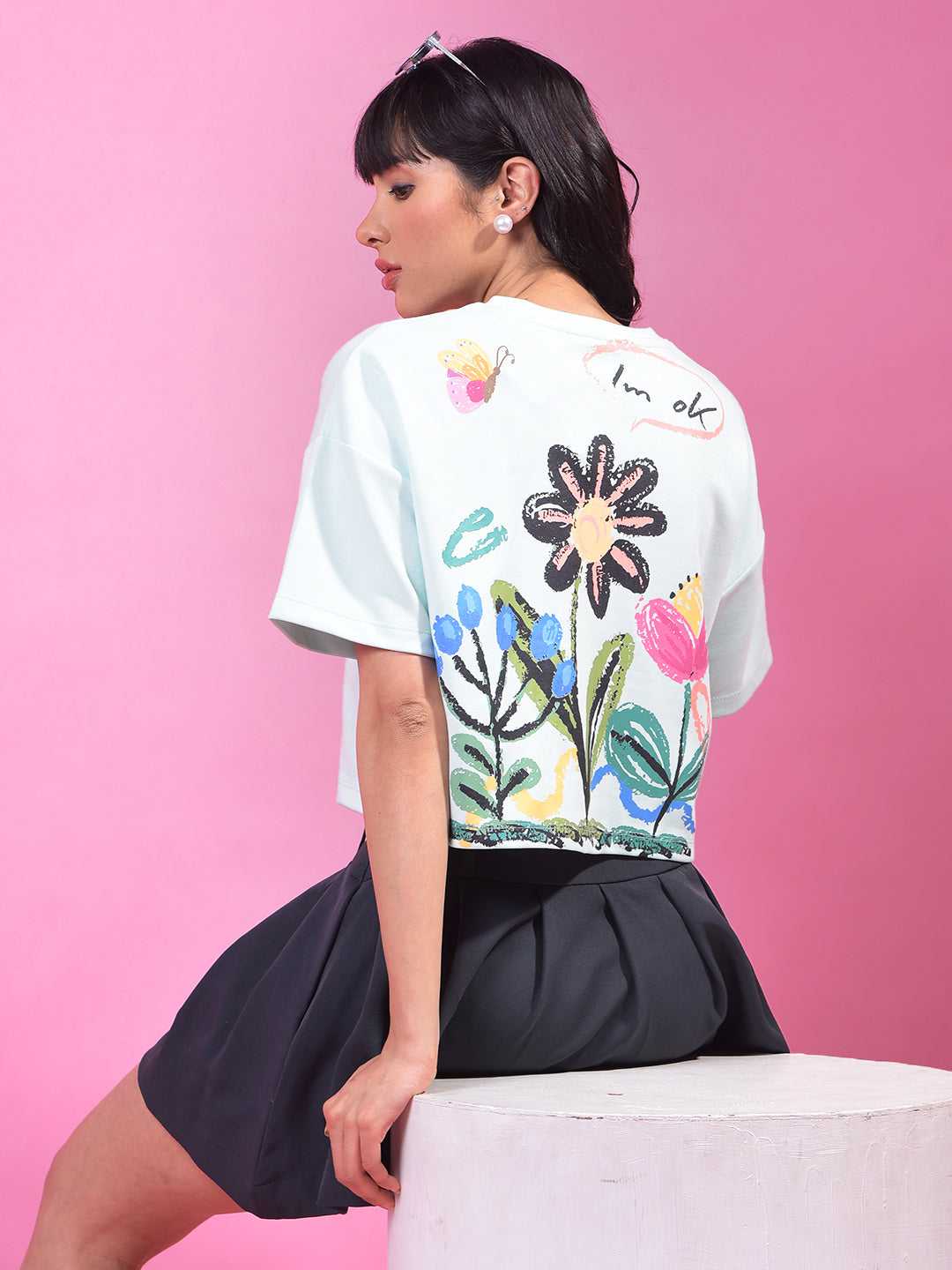 Green Graphic Print Crop T-Shirt-Women T-Shirts-Crimsoune Club