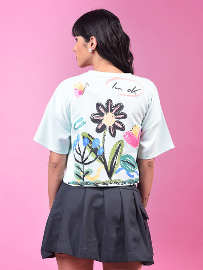Green Graphic Print Crop T-Shirt-Women T-Shirts-Crimsoune Club