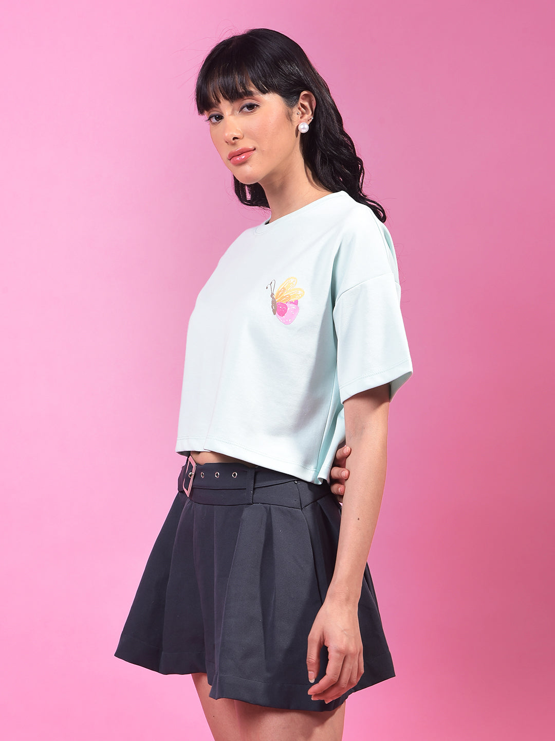 Green Graphic Print Crop T-Shirt-Women T-Shirts-Crimsoune Club