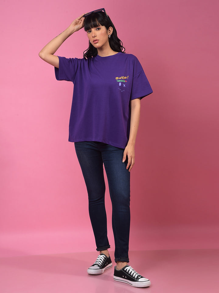 Purple Graphic Print Oversize T-Shirt-Women T-Shirts-Crimsoune Club