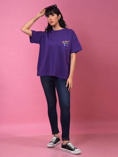 Purple Graphic Print Oversize T-Shirt-Women T-Shirts-Crimsoune Club