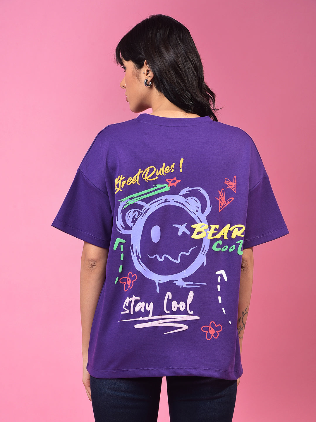 Purple Graphic Print Oversize T-Shirt-Women T-Shirts-Crimsoune Club