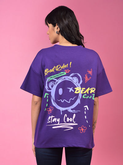 Purple Graphic Print Oversize T-Shirt-Women T-Shirts-Crimsoune Club