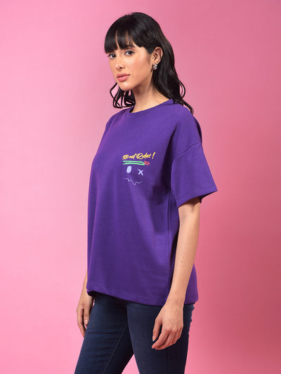 Purple Graphic Print Oversize T-Shirt-Women T-Shirts-Crimsoune Club