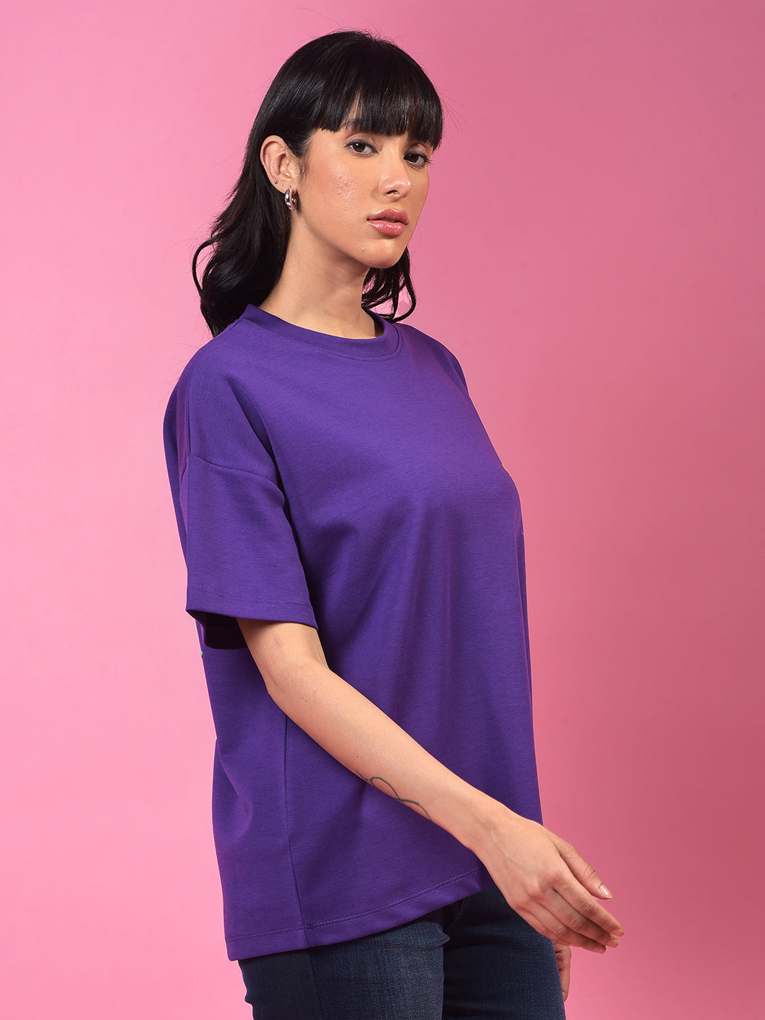 Purple Graphic Print Oversize T-Shirt-Women T-Shirts-Crimsoune Club