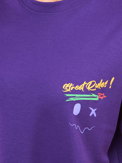 Purple Graphic Print Oversize T-Shirt-Women T-Shirts-Crimsoune Club