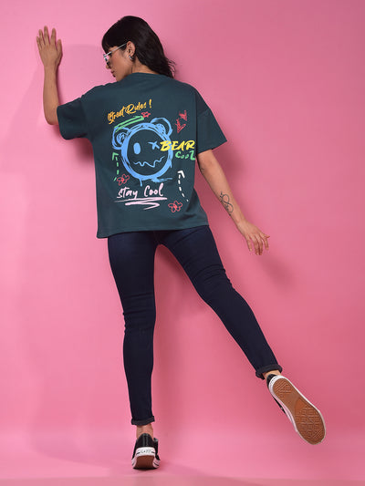 Green Graphic Print Oversize T-Shirt-Women T-Shirts-Crimsoune Club