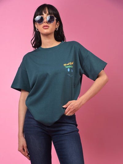 Green Graphic Print Oversize T-Shirt-Women T-Shirts-Crimsoune Club