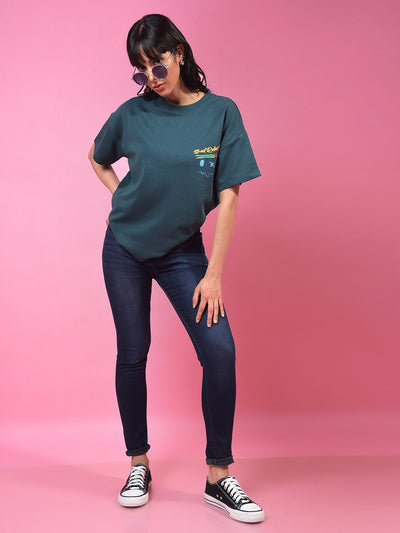 Green Graphic Print Oversize T-Shirt-Women T-Shirts-Crimsoune Club
