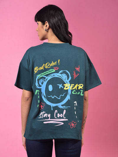 Green Graphic Print Oversize T-Shirt-Women T-Shirts-Crimsoune Club