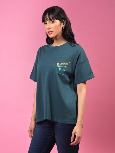 Green Graphic Print Oversize T-Shirt-Women T-Shirts-Crimsoune Club