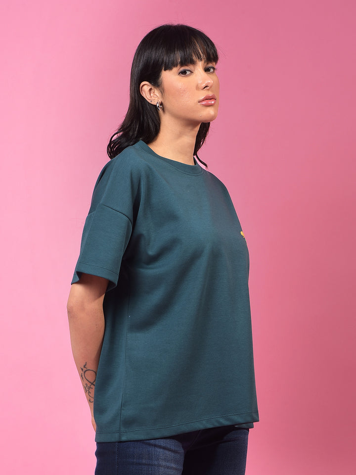Green Graphic Print Oversize T-Shirt-Women T-Shirts-Crimsoune Club