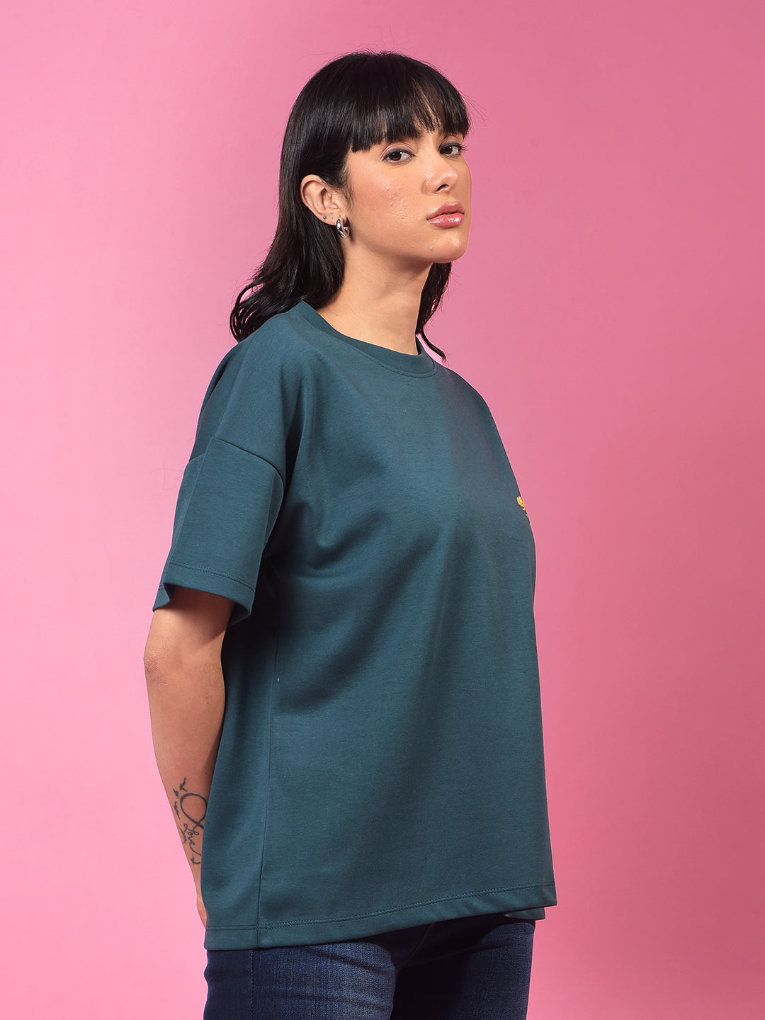 Green Graphic Print Oversize T-Shirt-Women T-Shirts-Crimsoune Club