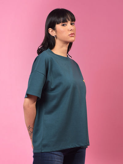 Green Graphic Print Oversize T-Shirt-Women T-Shirts-Crimsoune Club